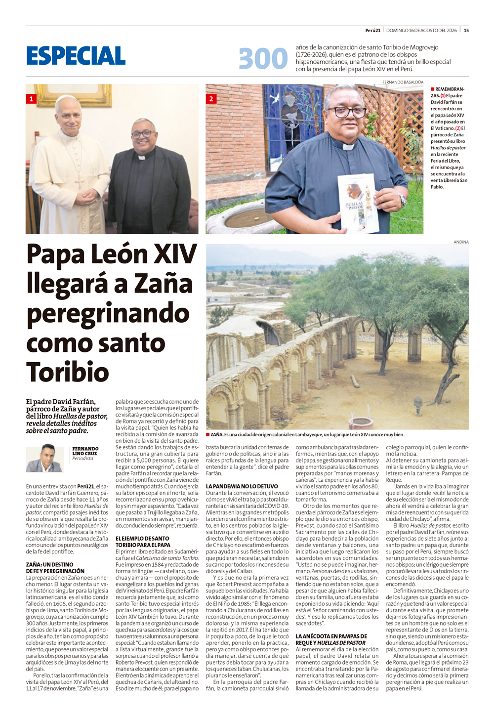 El P. David Farfán comparte en Perú21 la historia detrás de Huellas de pastor.