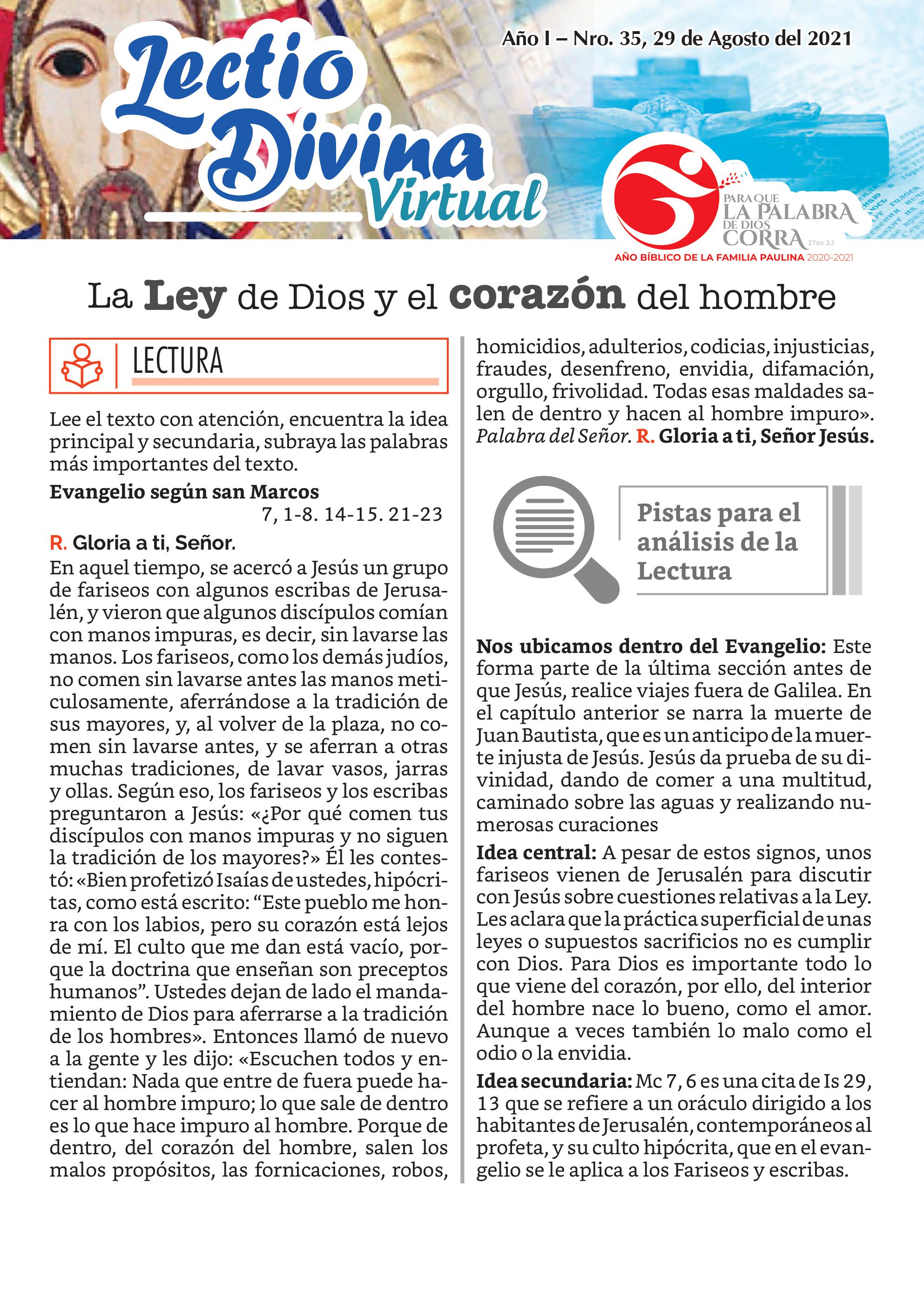 Lectio Divina Virtual 29/08/2021