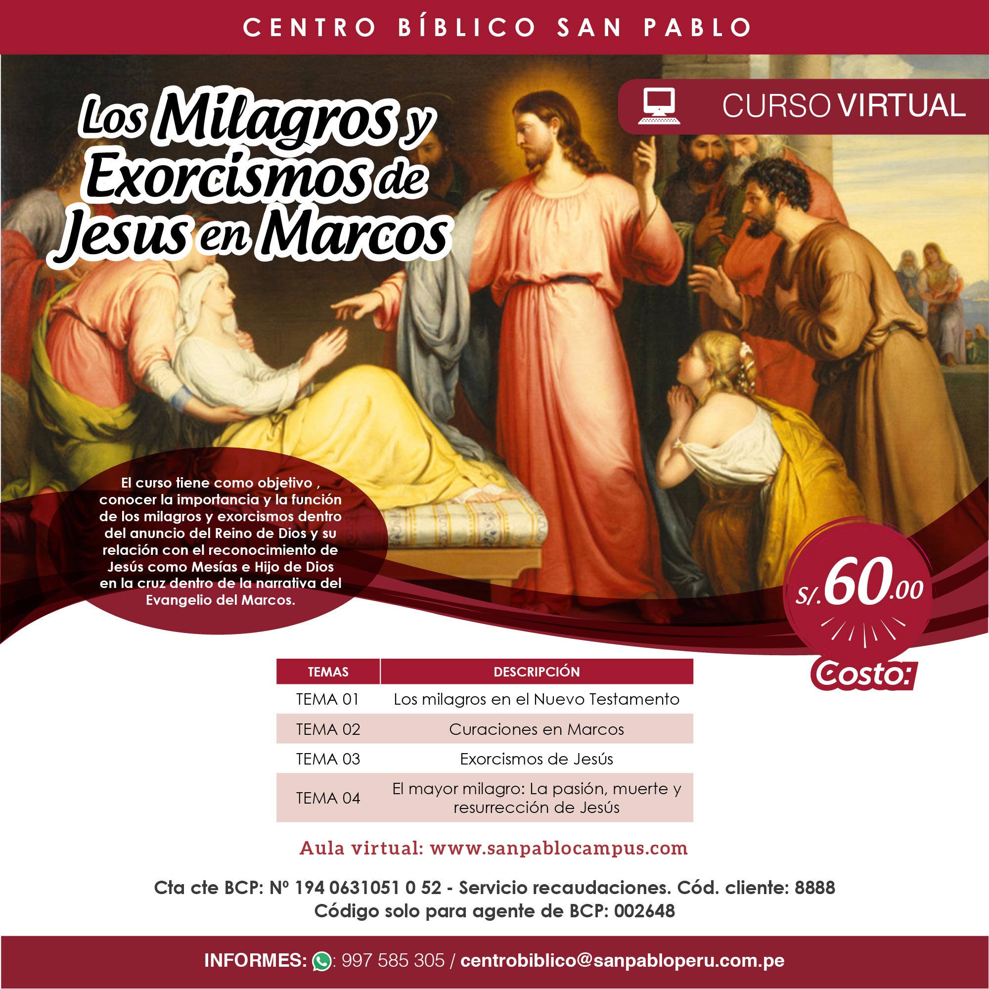 Curso Virtual: “Los Milagros y Exorcismos de Jesús en Marcos”