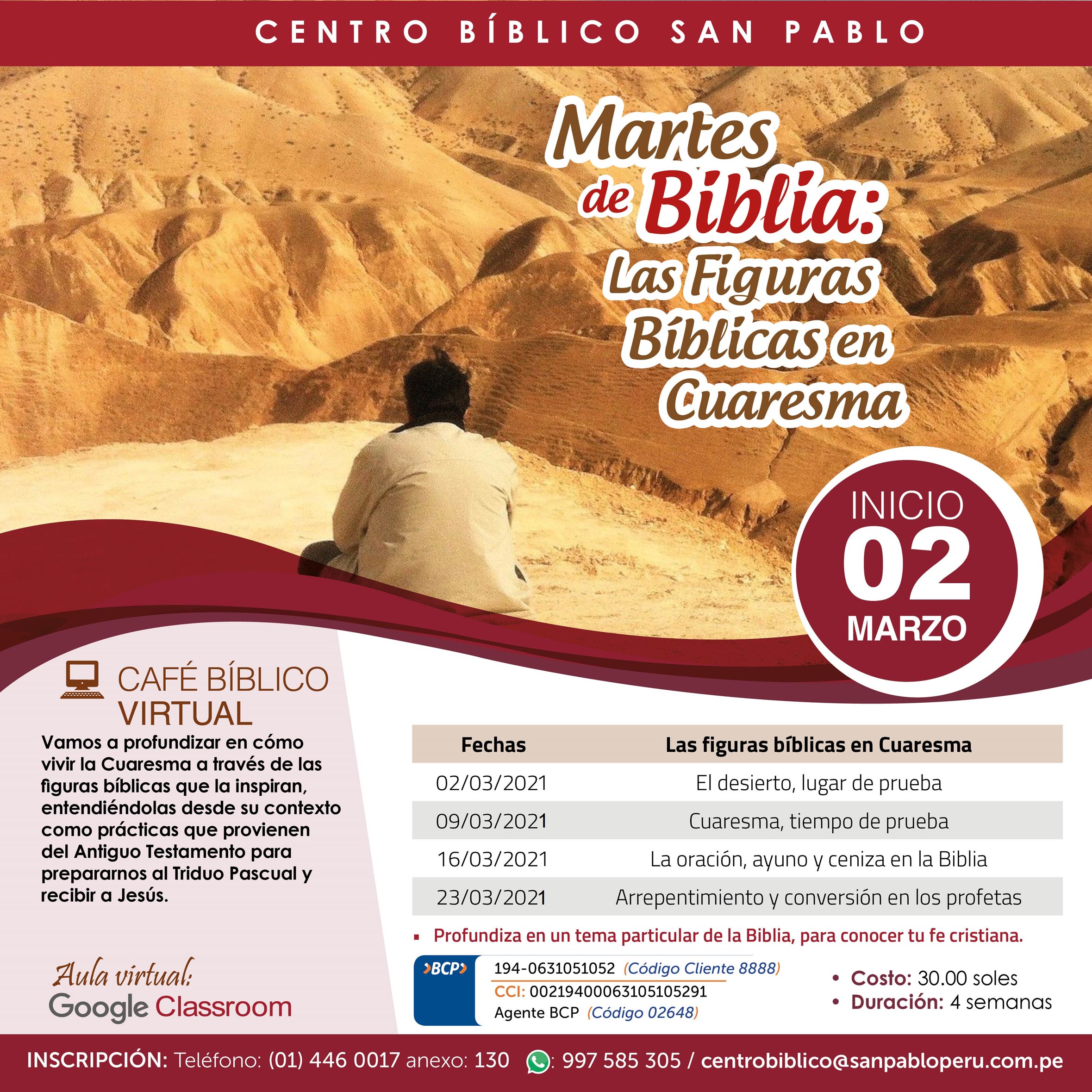 Curso Virtual “Martes de Biblia: Las Figuras Bíblicas en Cuaresma".