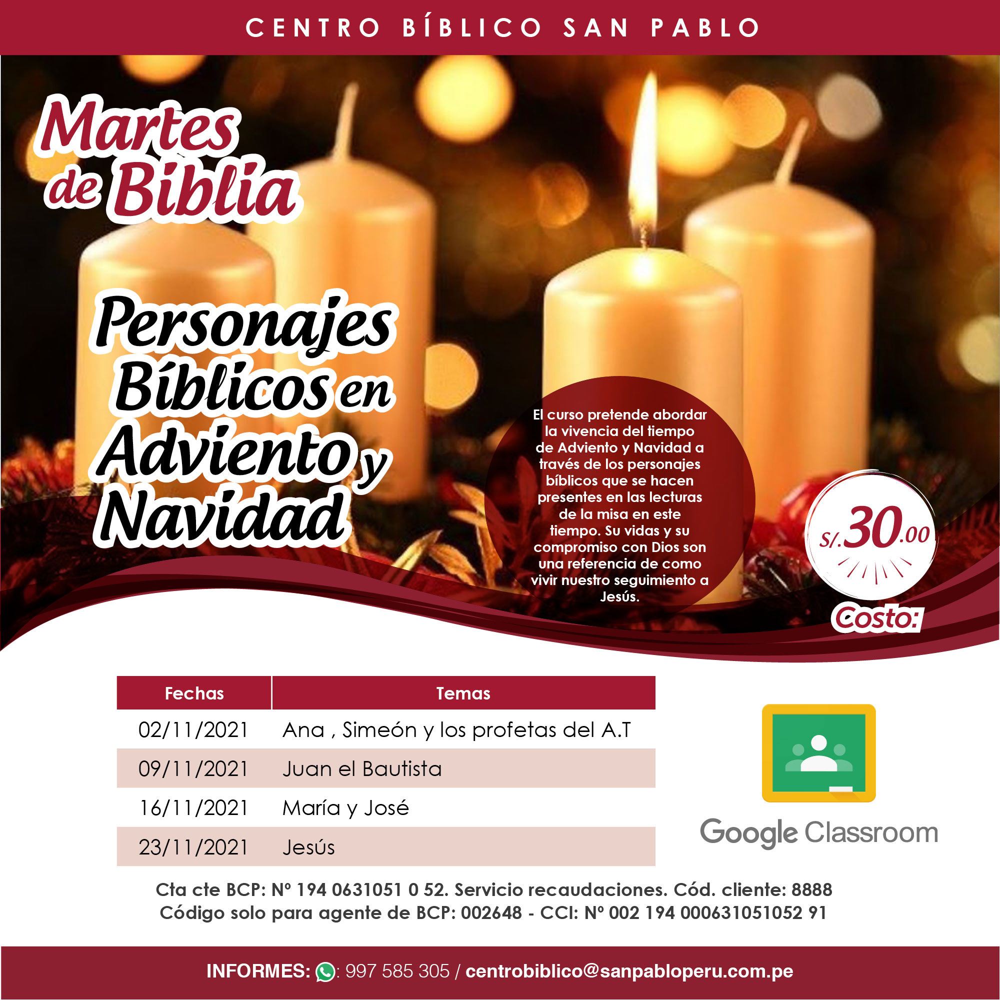 Curso Virtual Martes de Biblia: “Personajes Bíblicos en Adviento y Navidad”