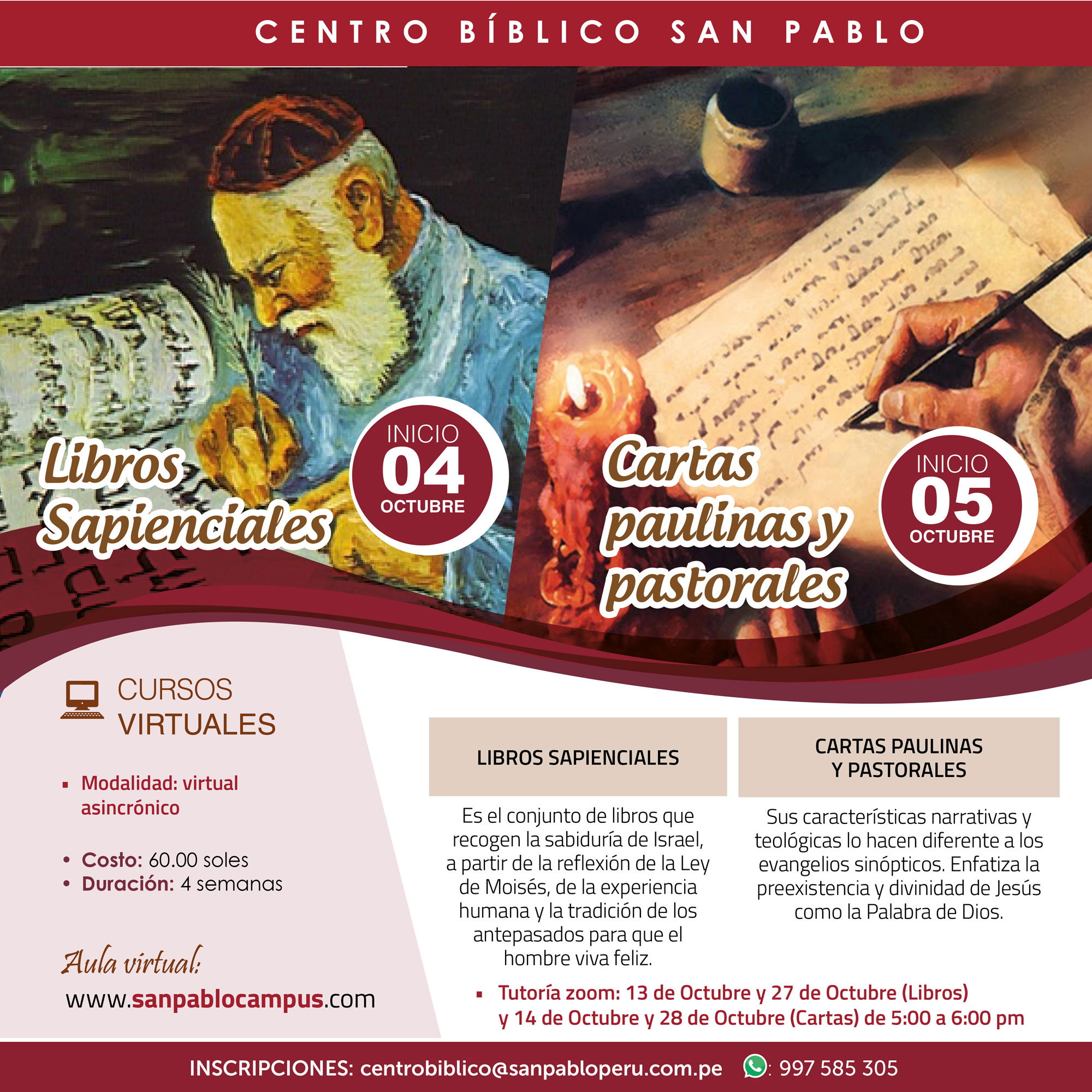Cursos Virtuales Asincrónicos: “Libros Sapienciales” y “Cartas paulinas y pastorales”